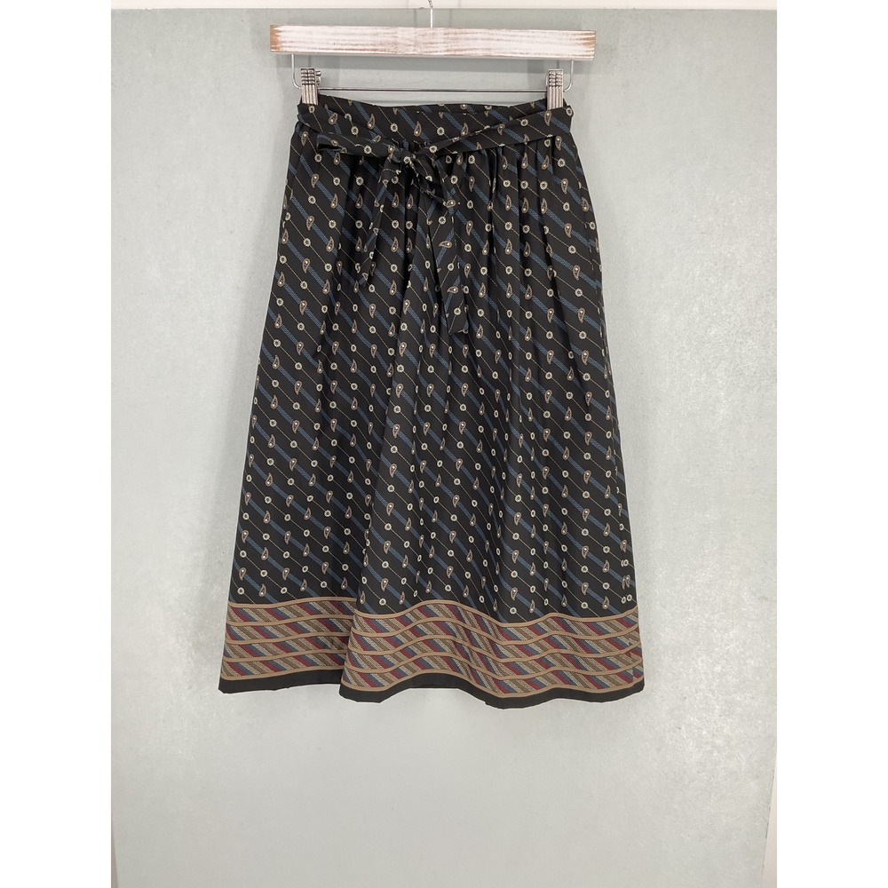 Breckenridge Womens Skirt Paisley Floral Striped Midi Black 4 - Picture 2 of 6